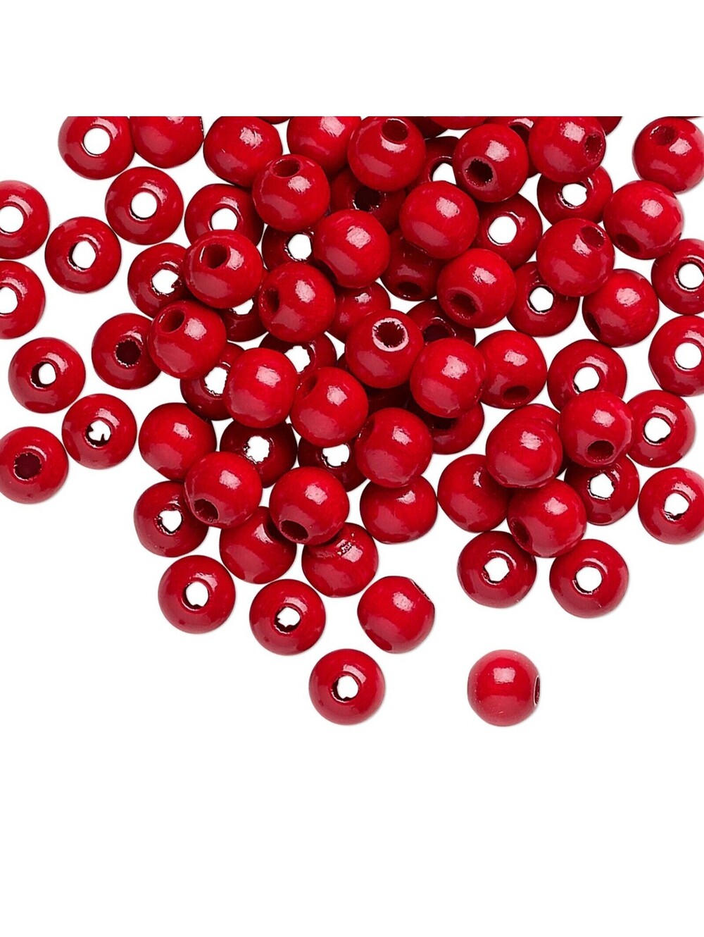 Bulk Lot Vintage West Germany Lacquered Red 5mm Round Wood Beads 50 pcs